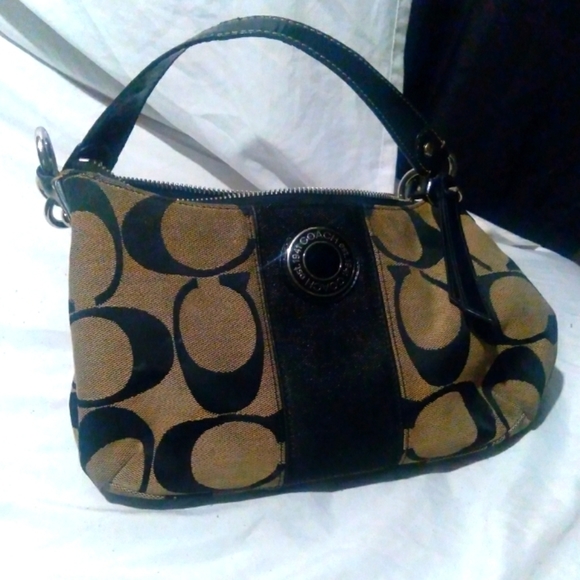 𝅺coach Signature Strip Demi F17439 Shoulder Bag Purse - Picture 1 of 8